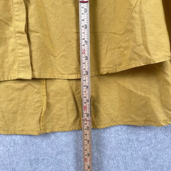 Boho Linen Button Down Tunic Size XL Gold Long Sleeve Embroidered Hi Low Indie - Picture 7 of 10